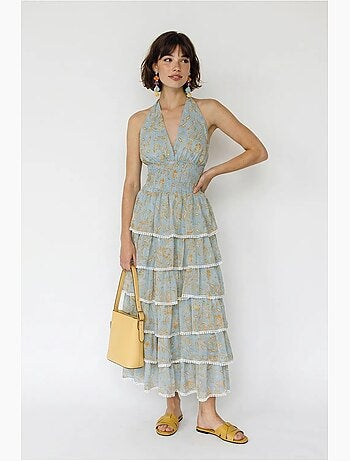 Abito maxi allacciato al collo con motivo paisley lucci