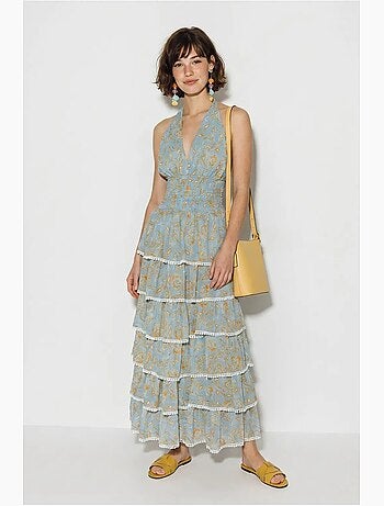 Abito maxi allacciato al collo con motivo paisley lucci