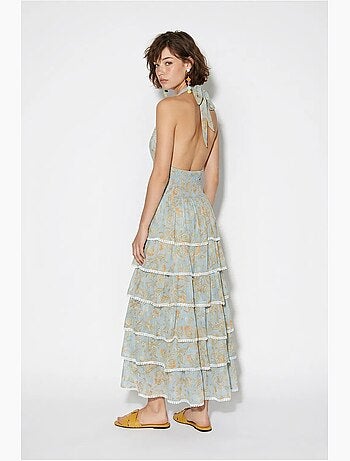 Abito maxi allacciato al collo con motivo paisley lucci