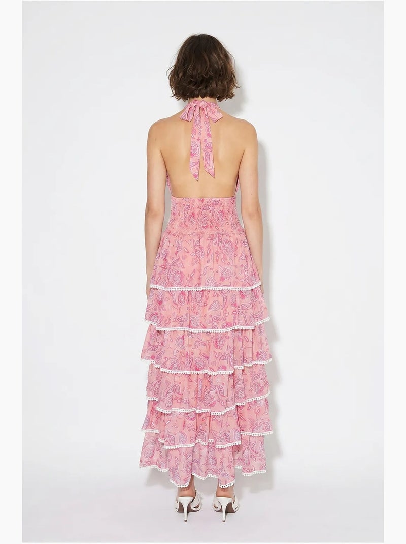 Abito maxi allacciato al collo con motivo paisley lucci Rosa - Kiabi