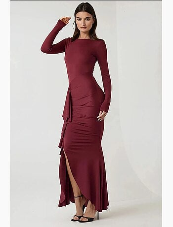 Abito maxi bodycon con scollo rotondo e dettaglio con volant hiccup