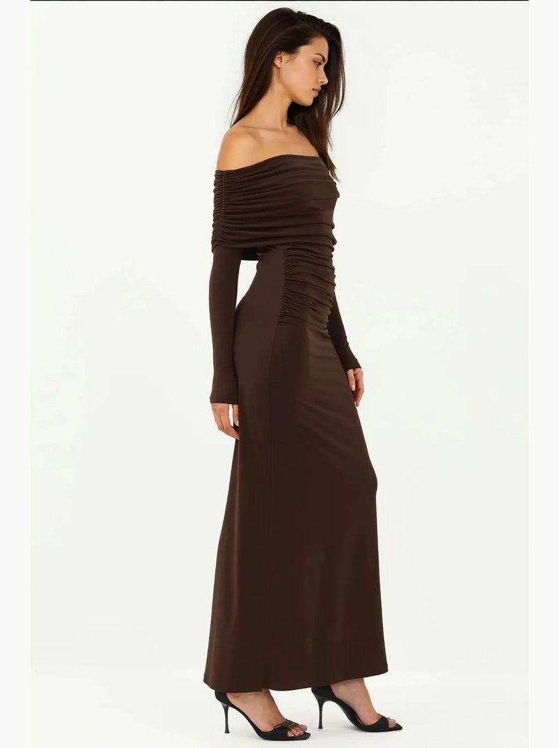 Abito maxi bodycon con spalle scoperte hiccup Marrone cioccolato - Kiabi