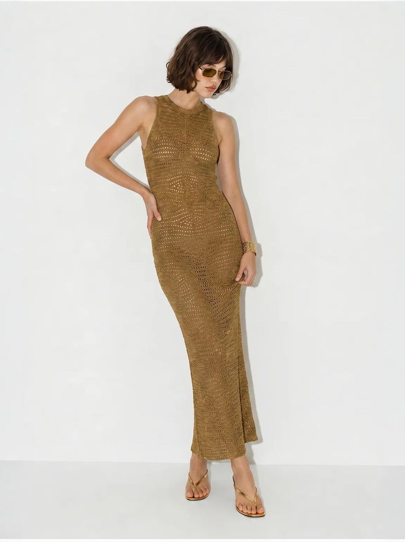 Abito maxi bodycon senza maniche in viscosa testurizzata lucci Cammello - Kiabi