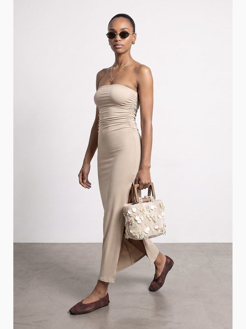 Abito maxi bodycon senza spalline con spacco dilvin - Kiabi