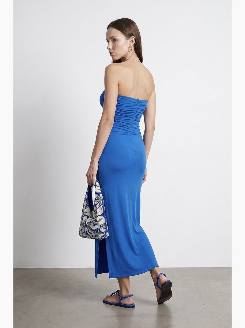 Abito maxi bodycon senza spalline con spacco dilvin Blu cobalto - Kiabi