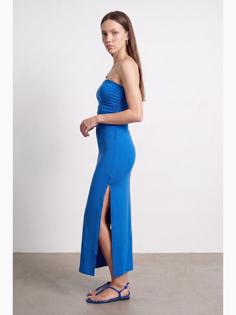 Abito maxi bodycon senza spalline con spacco dilvin Blu cobalto - Kiabi