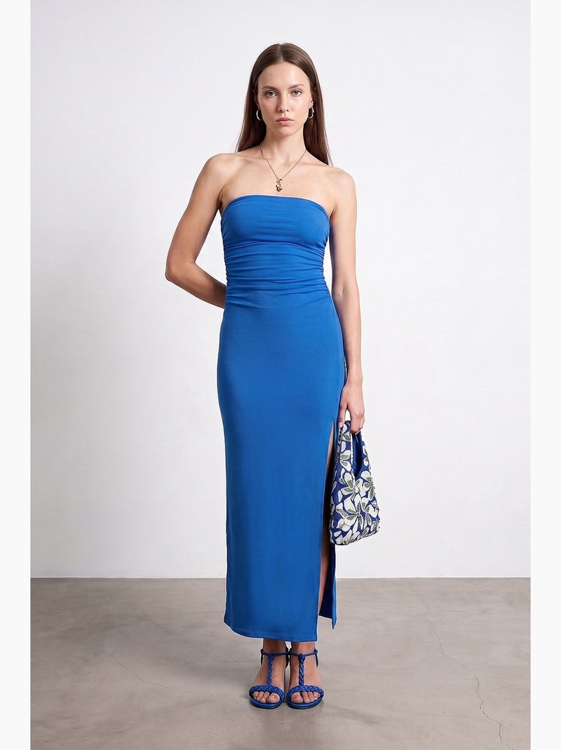 Abito maxi bodycon senza spalline con spacco dilvin Blu cobalto - Kiabi
