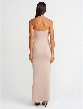 Abito maxi bodycon senza spalline con spacco dilvin