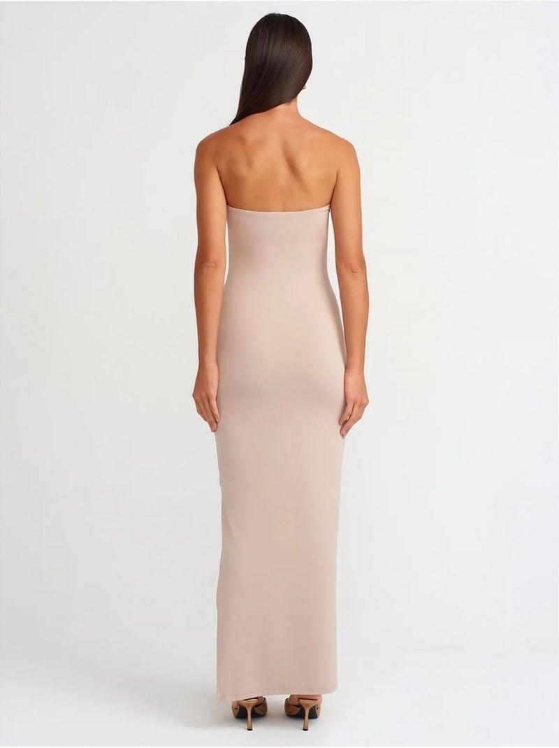 Abito maxi bodycon senza spalline con spacco dilvin Sabbia - Kiabi