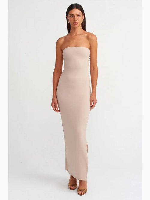 Abito maxi bodycon senza spalline con spacco dilvin - Kiabi Abito maxi bodycon senza spalline con spacco dilvin - Kiabi