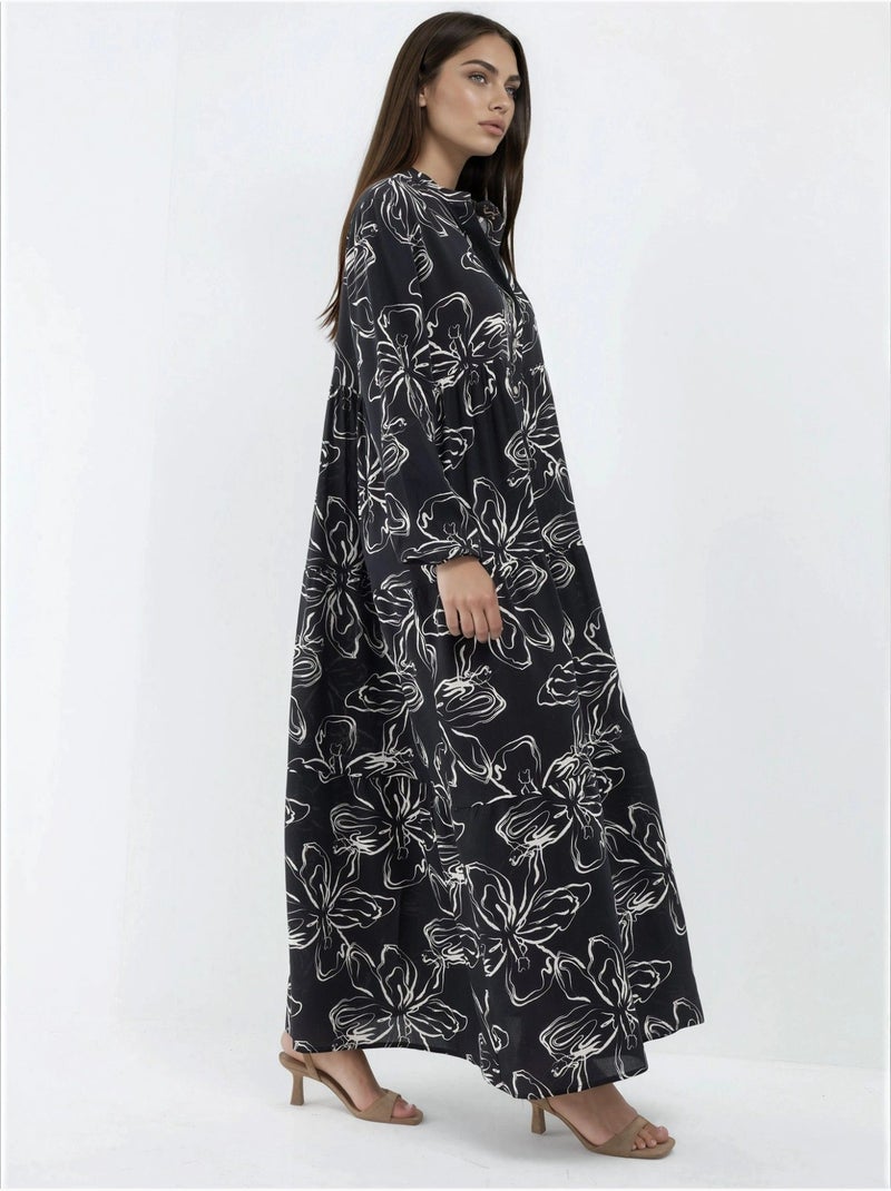 Abito maxi comodo con motivo hiccup Nero - Kiabi