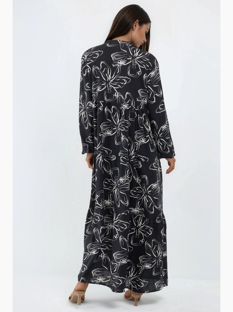 Abito maxi comodo con motivo hiccup Nero - Kiabi