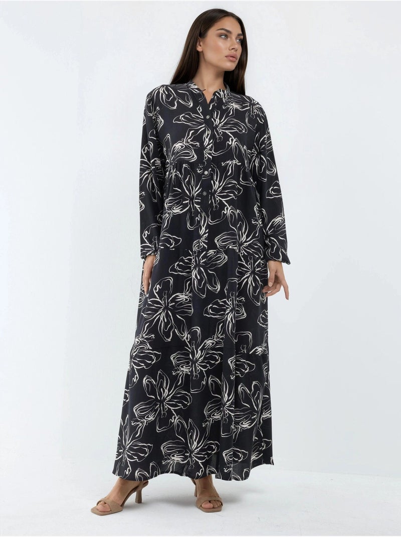 Abito maxi comodo con motivo hiccup Nero - Kiabi