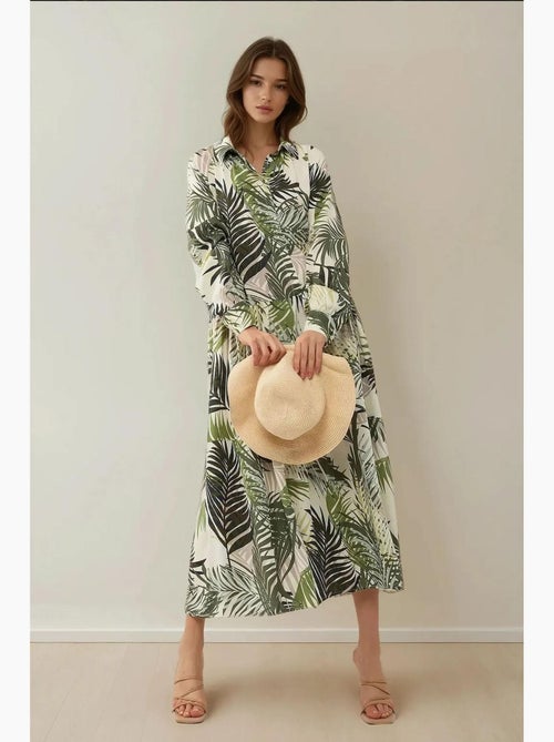 Abito maxi con colletto a camicia e motivo floreale hiccup - Kiabi Abito maxi con colletto a camicia e motivo floreale hiccup - Kiabi