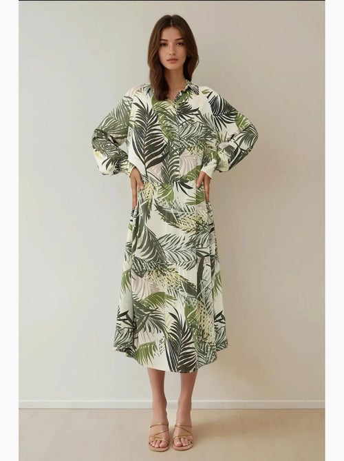 Abito maxi con colletto a camicia e motivo floreale hiccup - Kiabi Abito maxi con colletto a camicia e motivo floreale hiccup - Kiabi
