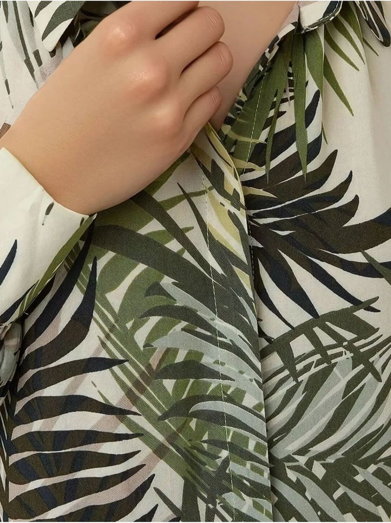 Abito maxi con colletto a camicia e motivo floreale hiccup Cachi - Kiabi