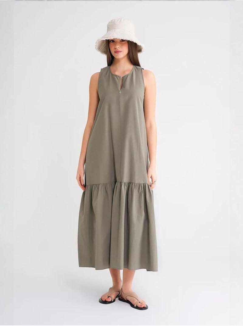 Abito maxi con colletto e dettagli con ruches mixray Cachi - Kiabi
