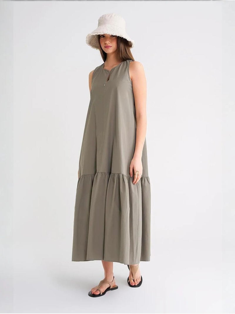 Abito maxi con colletto e dettagli con ruches mixray Cachi - Kiabi