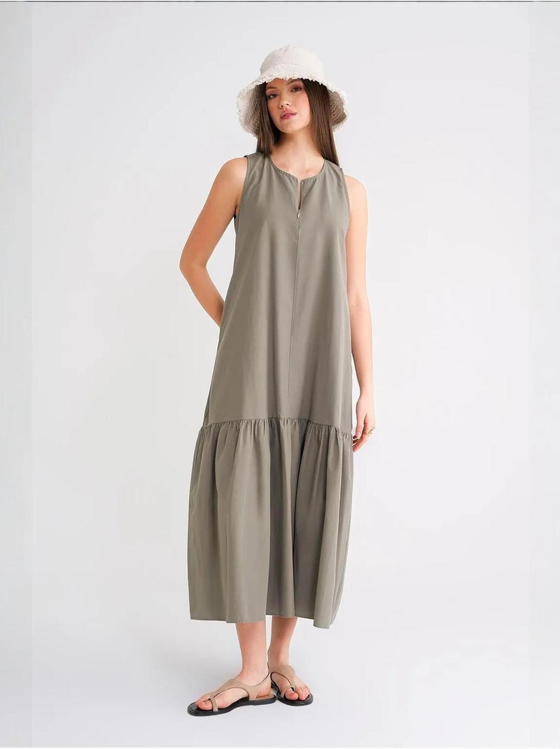 Abito maxi con colletto e dettagli con ruches mixray Cachi - Kiabi
