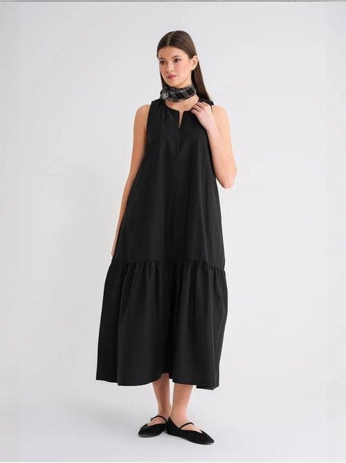 Abito maxi con colletto e dettagli con ruches mixray - Kiabi