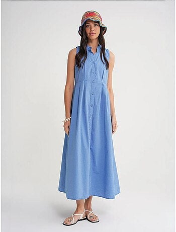 Abito maxi con colletto tippet e bottoni mixray
