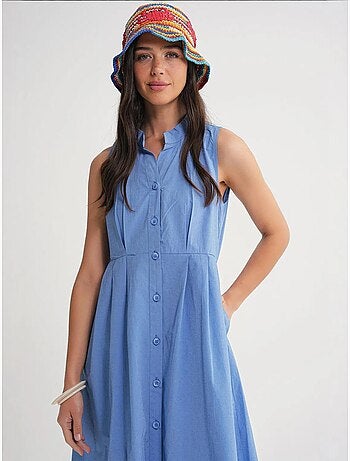Abito maxi con colletto tippet e bottoni mixray