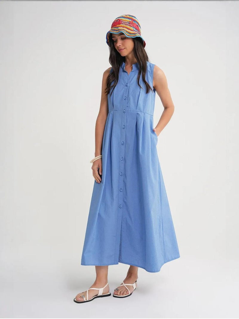 Abito maxi con colletto tippet e bottoni mixray Blu chiaro - Kiabi