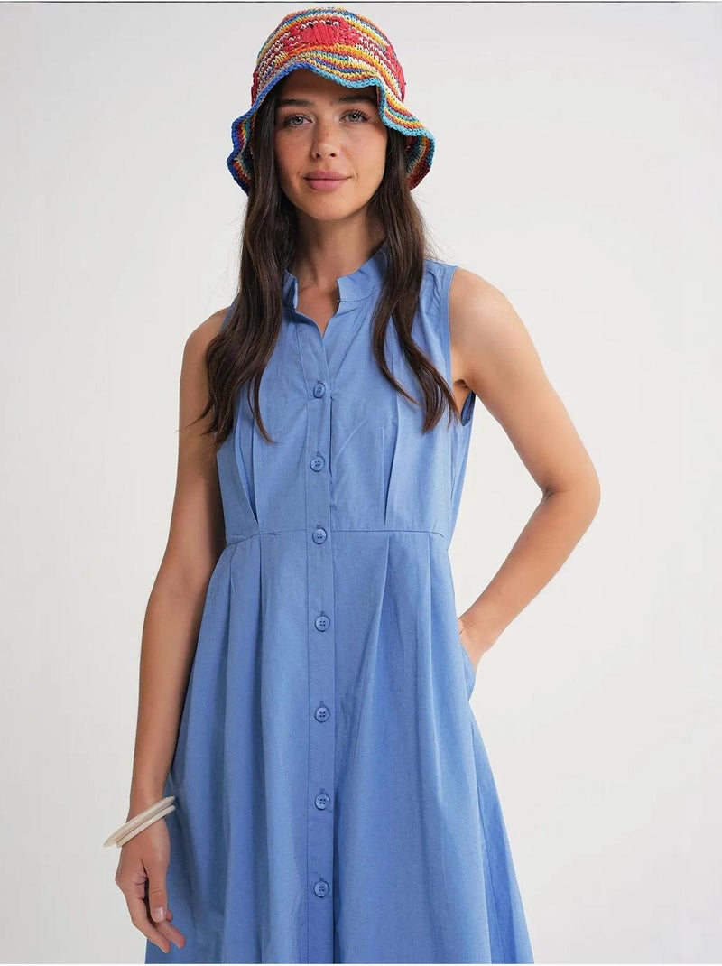 Abito maxi con colletto tippet e bottoni mixray Blu chiaro - Kiabi
