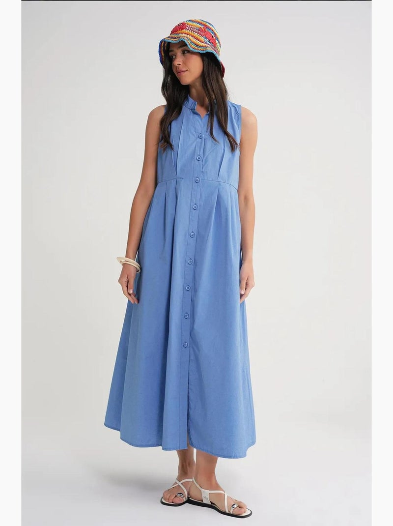 Abito maxi con colletto tippet e bottoni mixray Blu chiaro - Kiabi