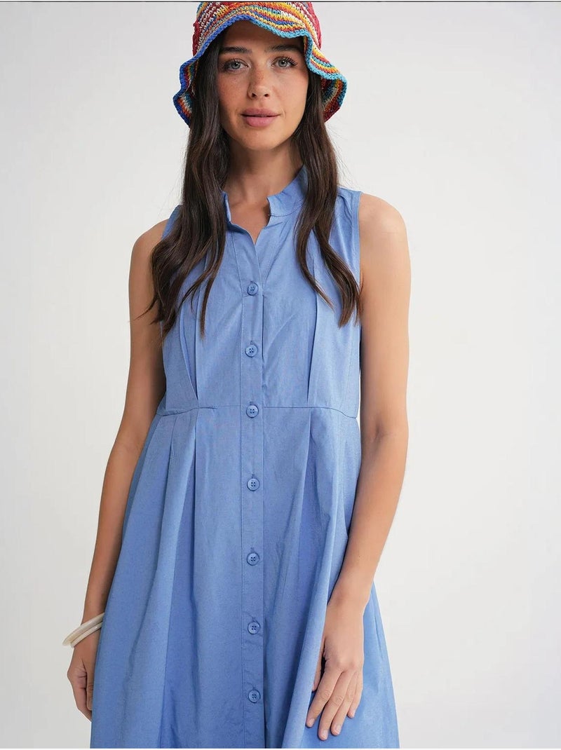 Abito maxi con colletto tippet e bottoni mixray Blu chiaro - Kiabi