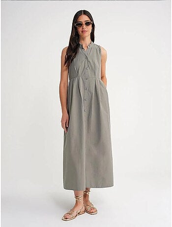 Abito maxi con colletto tippet e bottoni mixray