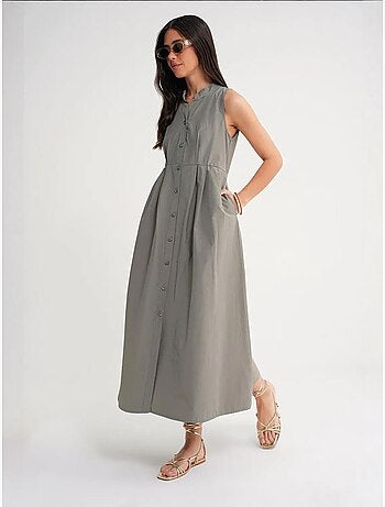 Abito maxi con colletto tippet e bottoni mixray