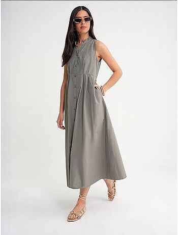Abito maxi con colletto tippet e bottoni mixray