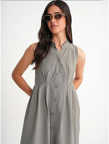 Abito maxi con colletto tippet e bottoni mixray