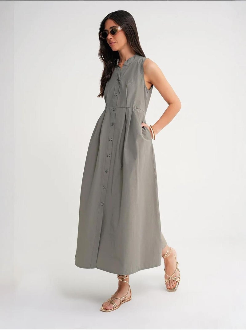 Abito maxi con colletto tippet e bottoni mixray Cachi - Kiabi