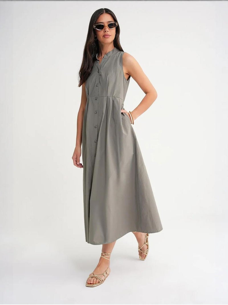 Abito maxi con colletto tippet e bottoni mixray Cachi - Kiabi