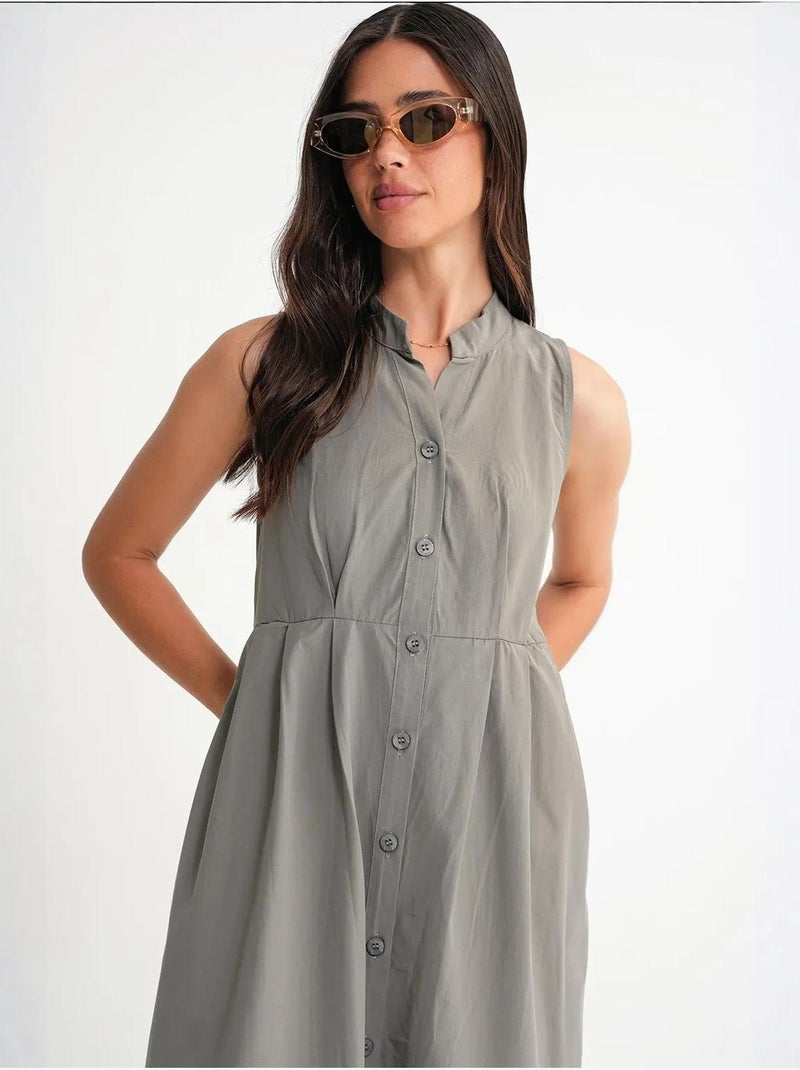Abito maxi con colletto tippet e bottoni mixray Cachi - Kiabi