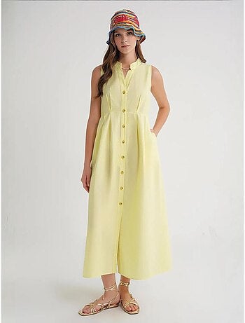 Abito maxi con colletto tippet e bottoni mixray