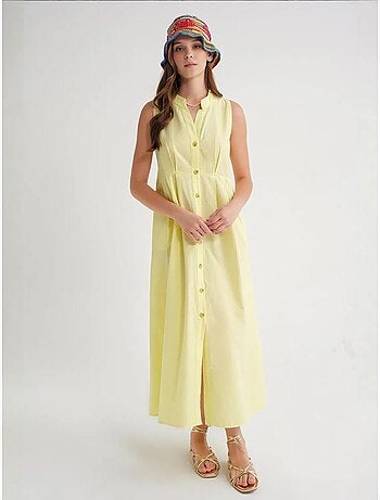 Abito maxi con colletto tippet e bottoni mixray