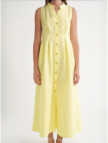Abito maxi con colletto tippet e bottoni mixray