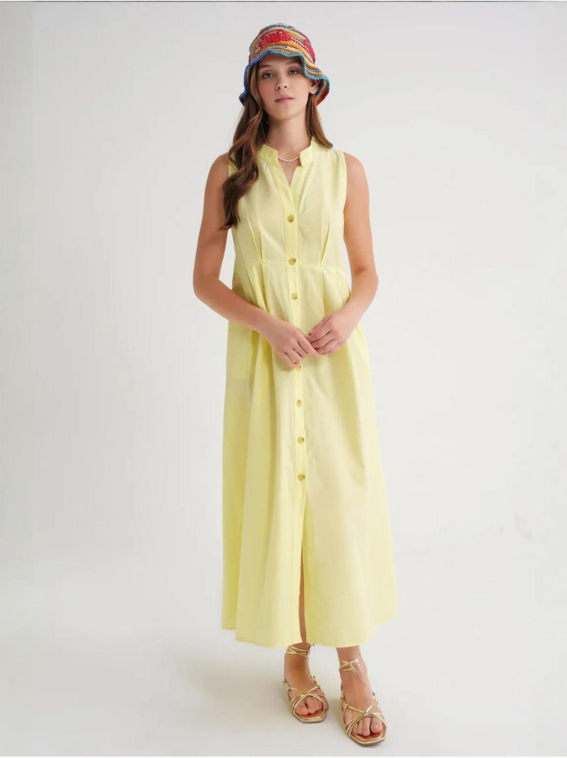 Abito maxi con colletto tippet e bottoni mixray Giallo limone - Kiabi