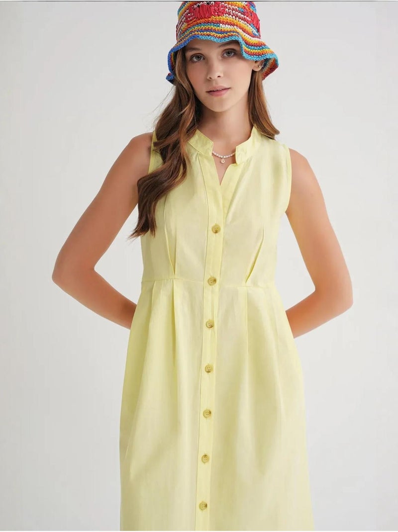 Abito maxi con colletto tippet e bottoni mixray Giallo limone - Kiabi