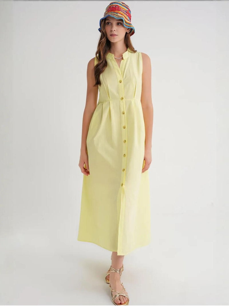 Abito maxi con colletto tippet e bottoni mixray Giallo limone - Kiabi