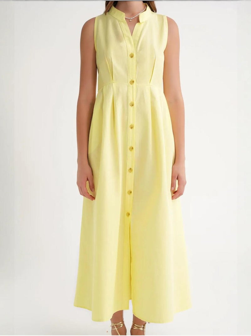 Abito maxi con colletto tippet e bottoni mixray Giallo limone - Kiabi