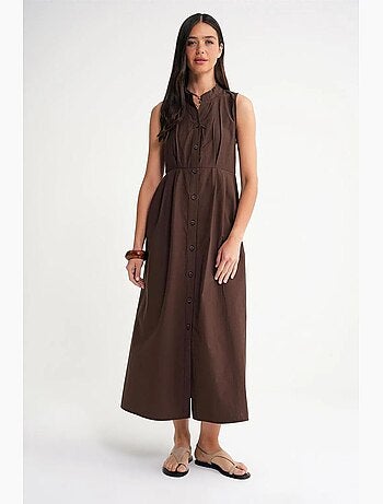 Abito maxi con colletto tippet e bottoni mixray