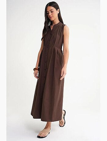 Abito maxi con colletto tippet e bottoni mixray