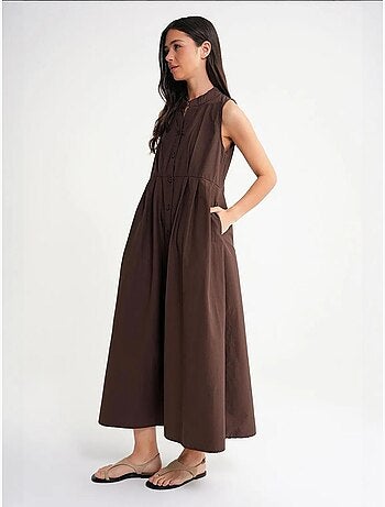 Abito maxi con colletto tippet e bottoni mixray