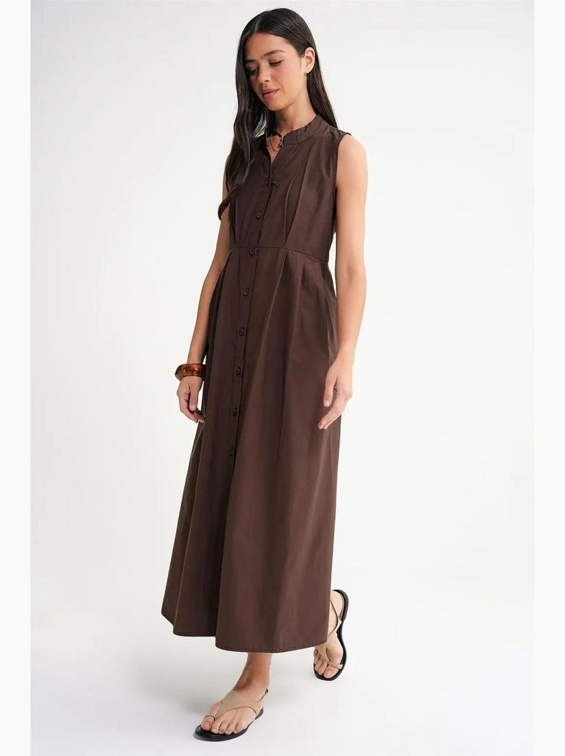 Abito maxi con colletto tippet e bottoni mixray Marrone - Kiabi