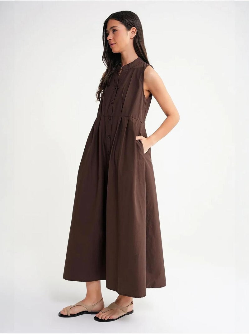 Abito maxi con colletto tippet e bottoni mixray Marrone - Kiabi