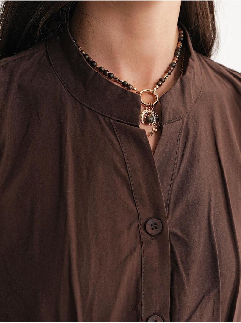 Abito maxi con colletto tippet e bottoni mixray Marrone - Kiabi